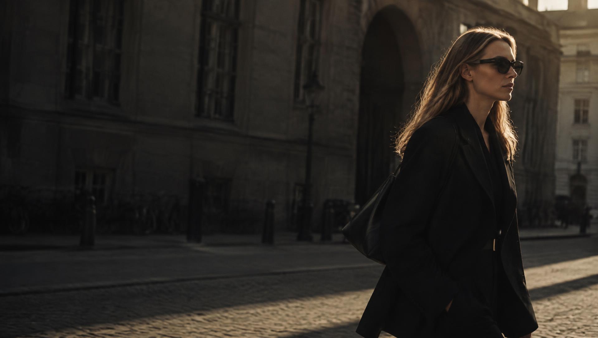 Creative professional walking through an architectural city street